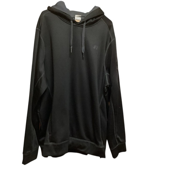 MENS RUSSELL 2XL BLACK HOODIE WITH POCKET ON SLEEVE 100% POLYESTER - Picture 1 of 4